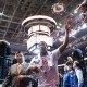 Toronto Raptors' DeMar DeRozan waves to the crowd as he leaves the court following his team's 100-84 win over Philadelphia 76ers in an NBA basketball game, Wednesday, Jan. 14, 2015 Toronto. (AP Photo/The Canadian Press, Chris Young)