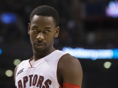 Toronto Raptors' Terrence Ross looks on during NBA basketball action against Boston Celtics' in Toronto on Saturday January 10 , 2015. THE CANADIAN PRESS/Chris Young