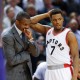 TORONTO, ON - APRIL 5 - Raptors' coach Dwane Casey chats with Kyle Lowry in the first half during first half action between the Toronto Raptors and Charlotte Hornets. April 5, 2016. (Bernard Weil/Toronto Star via Getty Images)