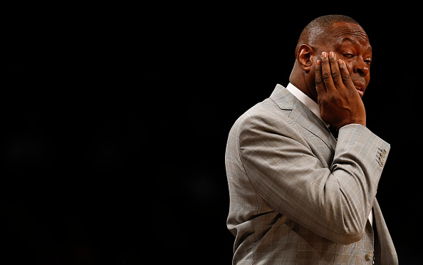 NEW YORK, NY - APRIL 13: Tony Brown, head coach of the Brooklyn Nets stands on the bench during their game against the Toronto Raptors at the Barclays Center on April 13, 2016 in New York City. NOTE TO USER: User expressly acknowledges and agrees that, by downloading and/or using this photograph, user is consenting to the terms and conditions of the Getty Images License Agreement. (Photo by Jeff Zelevansky/Getty Images)