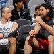 SAN ANTONIO, TX - APRIL 2: Manu Ginobili #20 of the San Antonio Spurs and Luis Scola #4 of the Toronto Raptors before the game on April 2, 2016 at AT&T Center in San Antonio, Texas. NOTE TO USER: User expressly acknowledges and agrees that, by downloading and or using this Photograph, user is consenting to the terms and conditions of the Getty Images License Agreement. Mandatory Copyright Notice: Copyright 2016 NBAE (Photo by Chris Covatta/NBAE via Getty Images)