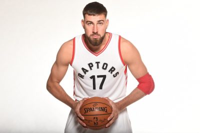 TORONTO, CANADA - SEPTEMBER 28: Jonas Valanciunas #17 of the Toronto Raptors poses for a portrait during 2016 Media Day on September 28, 2016 at the BioSteel Centre in Toronto, Ontario, Canada. NOTE TO USER: User expressly acknowledges and agrees that, by downloading and or using this Photograph, user is consenting to the terms and conditions of the Getty Images License Agreement. Mandatory Copyright Notice: Copyright 2016 NBAE (Photo by Ron Turenne/NBAE via Getty Images)