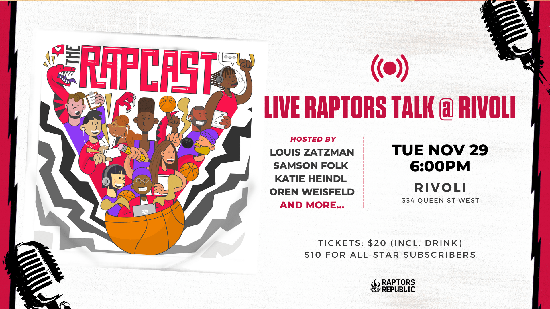 Live Raptors Talk: Tuesday, Nov 29 @ Rivoli Toronto